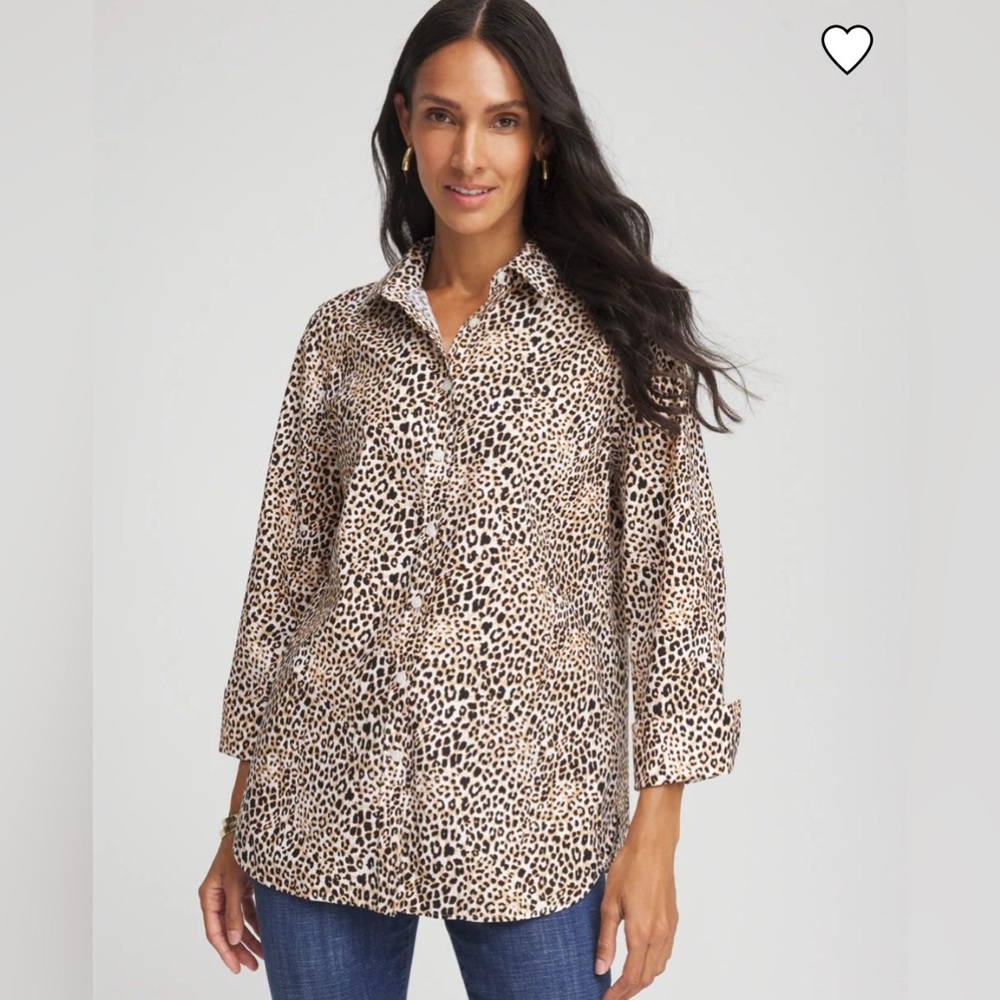 Chico’s Plus Size All Cotton Hidden Button Animal Print Shirt XXL